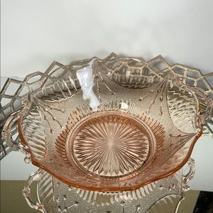 Dart Lancaster Bowl Pink Rose Diamonds Vertical Satin Crystal Depression Glass